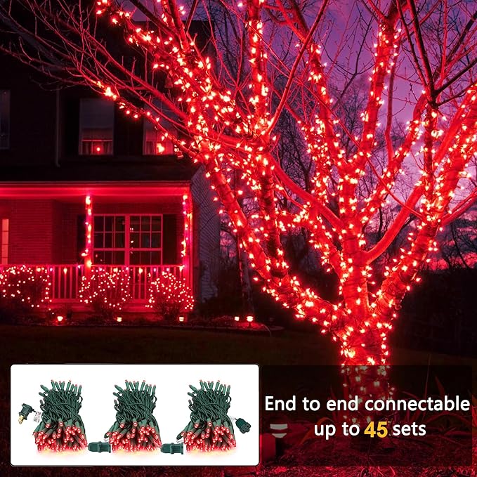 Brizled Red Christmas Lights, 33ft 100 LED Christmas String Lights, 5mm Wide Angle Mini Xmas Tree Lights, 120V UL Certified Connectable Xmas Light for Tree Party Wedding Home Indoor Outdoor Decoration