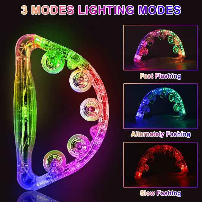 Aywewii LED Tambourine for Kids & Adults, Light Up Toys Handheld Musical Flashing Tamborine with 3 Modes, Sensory Toys Autism Toys for Birthday, Christmas, Concerts & Party