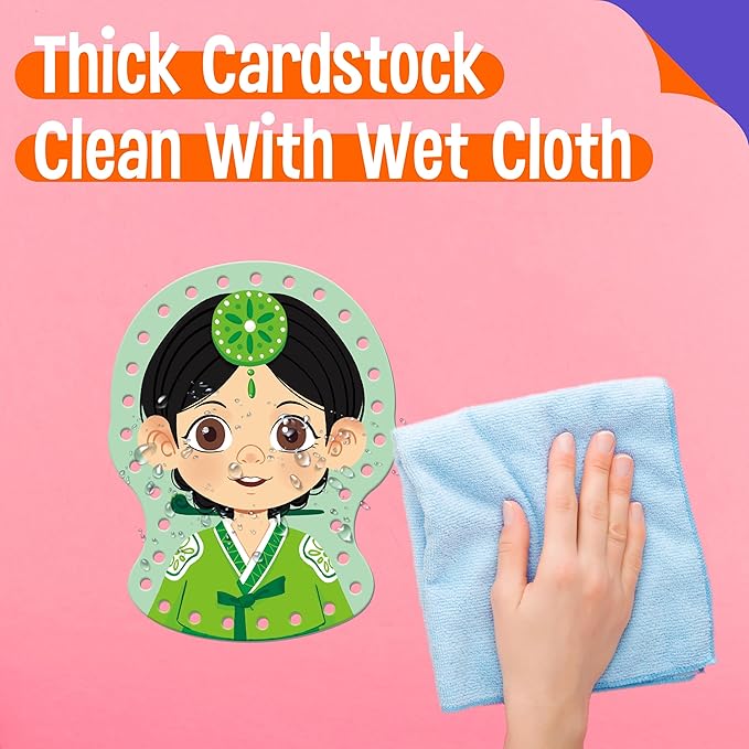 9 Pieces Happy Face Lacing Cards, 9 Double Sided Color Sewing Cards with 9 Colorful Laces, Educational & Learning Activity Games, Imagination Development Lacing Toys for Preschoolers, Kids