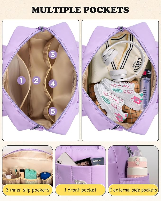 Initial Duffle Bag, Carry On Bags for Women，Granddaughter Gifts-Overnight Bag with Wet Pocket，Lightweight Travel Bags Personalized Gym Tote with Makeup Pouch