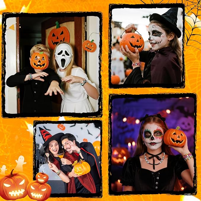 Gionlion 700Pcs Halloween Polymer Clay Beads Bracelet Making Kit, Pumpkins Skulls Ghosts Spiders Bats Pony Letter Beads for Halloween Party Favors, Toys Gifts for 4+ Year Old Kids