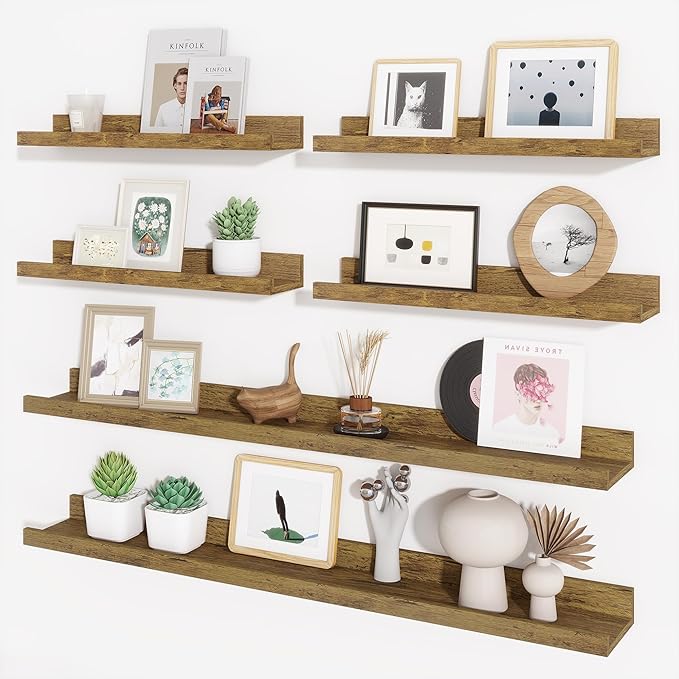 Axeman Picture Ledge Shelf, Floating Shelves for Wall Storage Set of 6, 36 inch Floating Wall Mounted Shelves, Wall Shelves with Lip for Living Room, Bedroom, Nursery, Bathroom, Kitchen, Rustic Brown
