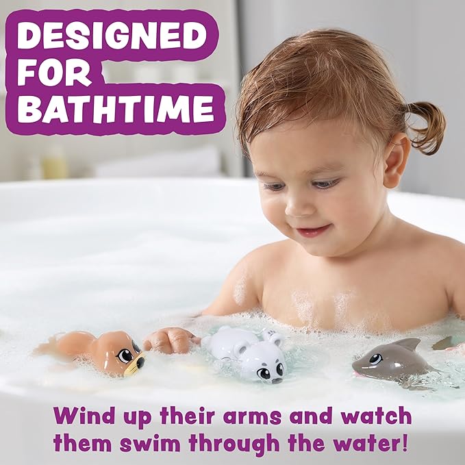 Tub Works® Wind Up Swimming Baby & Toddler Bath Toys, Arctic 3 Pack | Wind Arms & Watch Them Swim | Interactive Baby Bath Toys | Ideal for Bathtub, Toddler Pool, Summer or Water Table Play