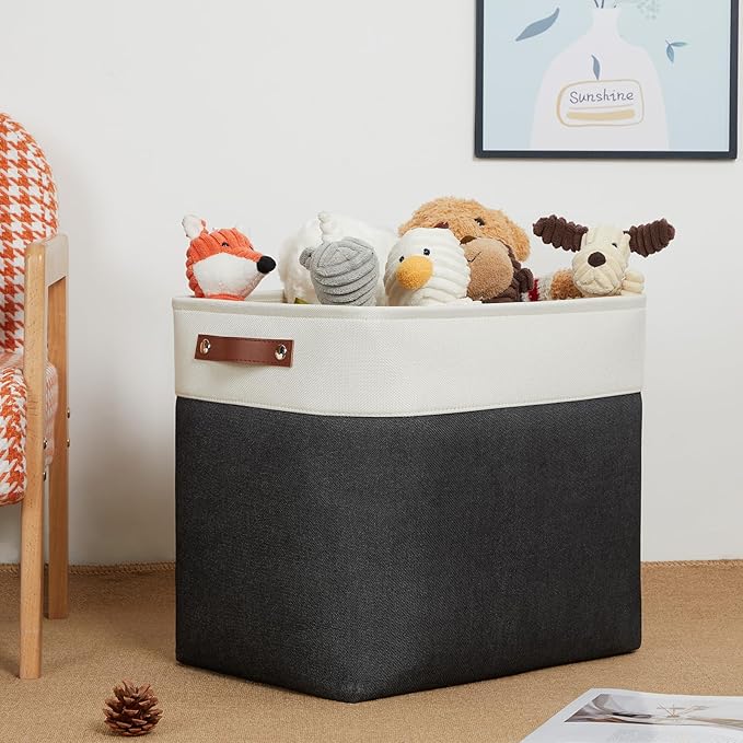 DULLEMELO Extra Large Storage Baskets, Fabric Storage Bins for Organizing Shelves Nursery Toys Books, Closet Baskets and Bins with Handles, White&Black 2-Pack