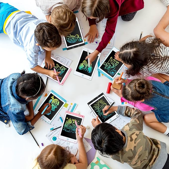 Epakh 16 PCS LCD Writing Tablet for Kids - 8.5 Inch Reusable Writing Board Drawing Doodle Pad Gift for Girl & Boy, Toddlers, Back to School, Birthday Party Favors(Black, White, Light Blue, Light Red)