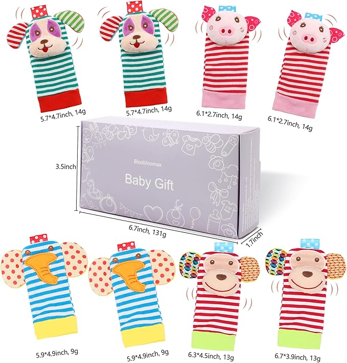 BLOOBLOOMAX Sock rattles for Babies 0-24 Months Baby Animal Foot Finder Educational Toys