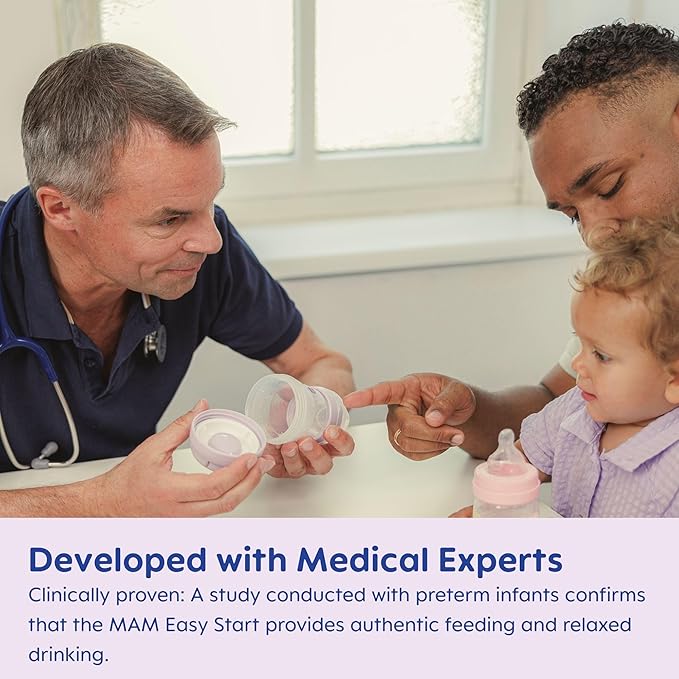 MAM Easy Start Anti-Colic Baby Bottles, Extra Slow Flow, Breastfeeding-Like Silicone Nipple Bottle, Reduces Colic, Gas, & Reflux, Easy-to-Clean, BPA-Free, Vented Baby Bottles for Newborns, 0-3 Months