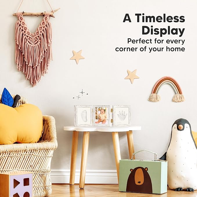 Baby Shower Gifts for Boys, Girls - Baby Hand and Footprint Kit, Newborn Handprint Kit, Keepsake Photo Frame, Nursery Picture Frame, Gender-Neutral Newborn Keepsake Gifts (Vintage White)