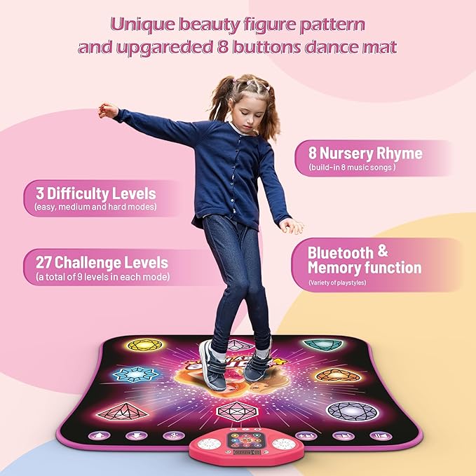 Girl Toys Age 3-4 Years Old, Dance Mat for 3-12 Year Old Kids - Light Up 8 Buttons Dance Mat with 7 Game Modes Dance Pad - Birthday Gifts for Girls Boys Kids Age 4-7 8-12
