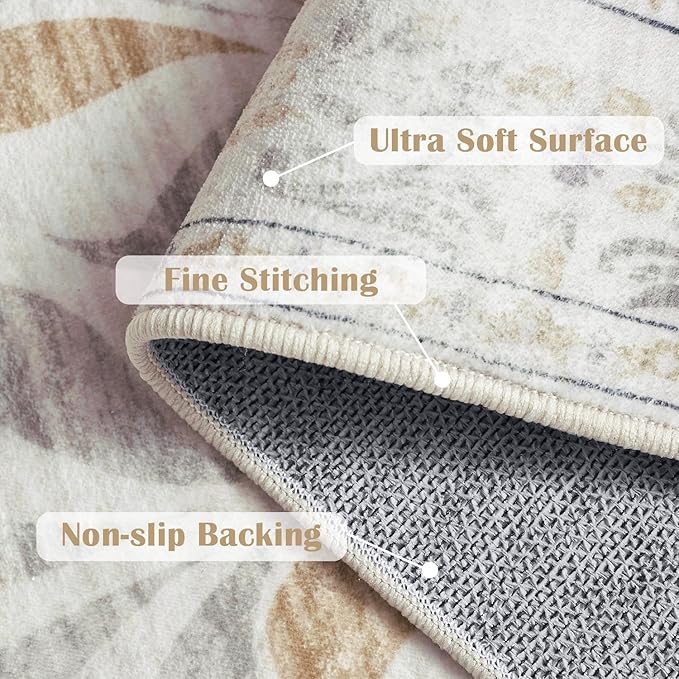 jinchan Vintage Floral 3x5 Area Rugs for Entryway - Machine Washable Distressed Design Ultra-Thin Low-Pile Soft Non-Shedding Carpet for Kitchen Bedroom Entrance Laundry Living Room (3x5ft,Light Grey)