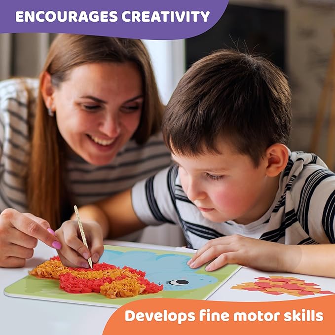 jackinthebox Poke Poke Art – Dinosaurs Theme, Mess-Free Fabric Art and Craft, Flower Pressing Kits, Gift for Kids, Toys for Girls and Boys Ages 4 5 6 7 8