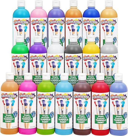 Colorations Paraben-Free Washable Tempera Paint Set, 19 Colors, Non-Toxic, Vibrant, Kids' Art Supplies