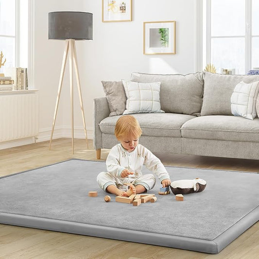 Baby Play Mat for Floor Tummy Time Mat Nursery Rug Muscle Mat Area Rug Playroom Rug Tatami Mat 79"x118" Memory Foam 1.3" Thick Crawling Mat for Babies,Toddlers, Infants, Kids(Light Gray)