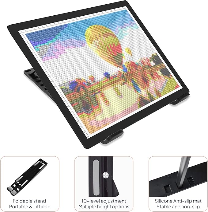 iVyne Corded A4 Light Pad for Diamond Painting & Art Projects – LED Light Board with Diamond Art Accessories – Ultra-Thin & Portable Diamond Dot Light Board, Perfect for Artists - Black