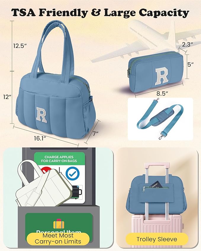 Birthday Present-Initial Duffle Bag, Yoga Bags for Women，Overnight Bag with Wet Pocket，Lightweight Work Bags Personalized Gym Tote with Makeup Pouch