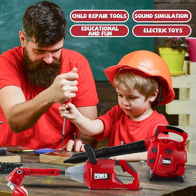 3 Pcs Toy Gardening Tool Set for Kids Toy Leaf Blower Weed Trimmer Hedge Trimmer Pretend Play Set with Lights and Sounds Birthday for Boys Girls