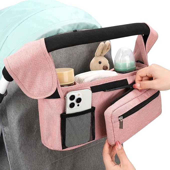 Accmor Universal Stroller Organizer with Insulated Cup Holder Detachable Phone Bag and Shoulder Strap, Stroller Bag Caddy Organizer Accessories Fits for Uppababy, Baby Jogger, Britax Strollers