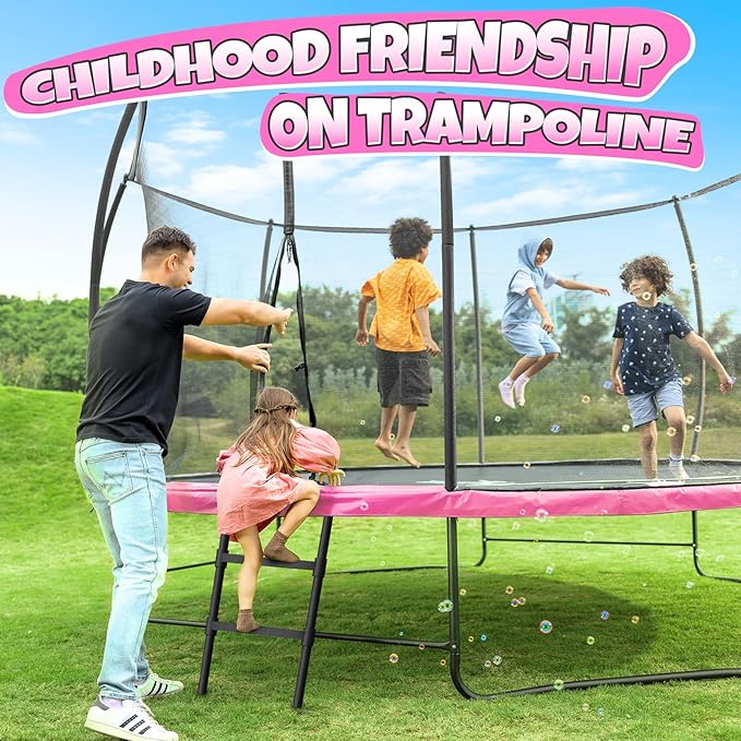 BCAN 8FT 10FT 12FT 14FT 15FT 16FT Recreational Trampoline with Enclosure for Kids Adults, ASTM Approved, Outdoor Trampolines with Ladder for Kids