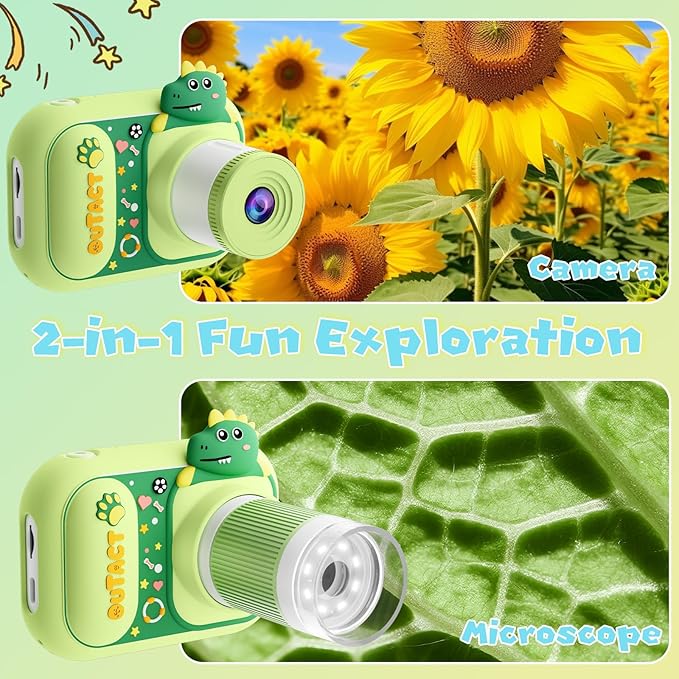 2 in 1 Microscope for Kids & Video Camera, 1000X Digital Microscope with 2.4" Screen, 1080P Portable Handheld Kids Camera Toys, STEM Educational Science Kit Toys for 3-12 Age Years Old Boys Girls