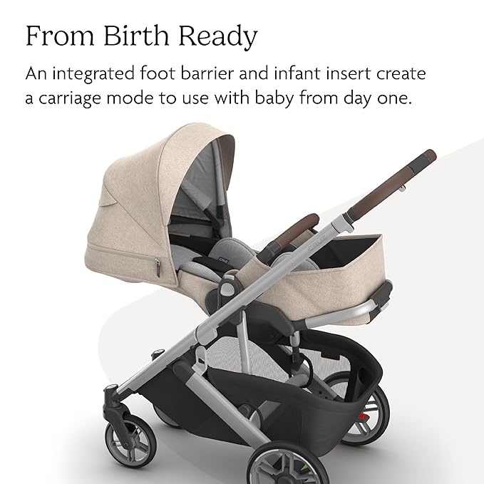 UPPAbaby Cruz V3 Stroller - from Birth + Car Seat Compatible - Full-Size, Reversible Seat - Infant Insert, Bug and Rain Shields Included - Declan (Oat Mélange/Silver Frame/Chestnut Leather)