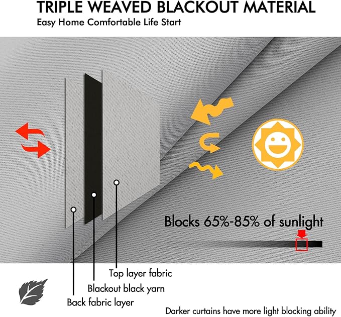 ANRODUO Back Tab Blackout Curtains for Bedroom Living Room, Rod Pocket Pinch Pleated Thermal Insulated Room Darkening Curtains 84 Inches Long 2 Panels, Light Grey, 42 x 84 Inch