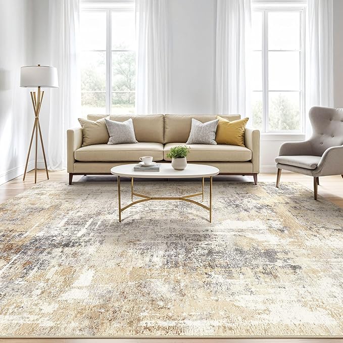 Area Rugs 8x12 Living Room: Washable Large Abstract Modern Soft Rugs Stain Resistant Indoor Floor Non Slip Accent Carpet for Bedroom Nursery Playroom Office Dining Room Dorm Home Decor- Gray Gold