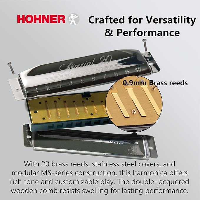 Hohner Special 20 Harmonica - Key of C Bundle with Key Stickers, Plastic Case, Instructional Manual, and Austin Bazaar Polishing Cloth