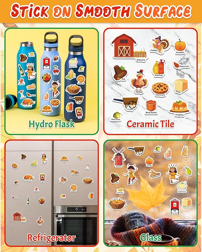 Benresive Reusable Sticker Book for Toddlers 2-4 Years, Fun Travel Stickers for Kids, Waterproof Sticker Books for Toddlers 1-3, Crafts Activities for Todddlers 1-3 2-4 3-5 - Thanksgiving