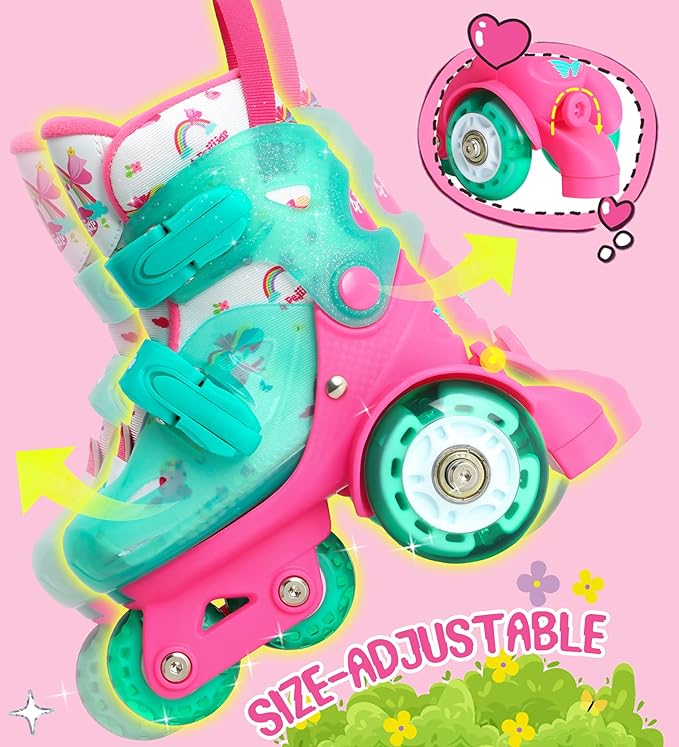 Adjustable Roller Skates for Kids Girls Ladies with Light Up Flash LED Wheels(Age 3-9),Three-Point Type Balance,Gift Box Packing for Toddlers,Children