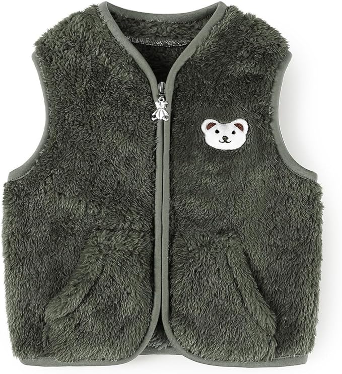 Baby Boys Girls Fleece Vest Zip Up Cute Bear Jackets Fuzzy Fall Winter Warm Clothes Newborn Outwear for Toddler Infant