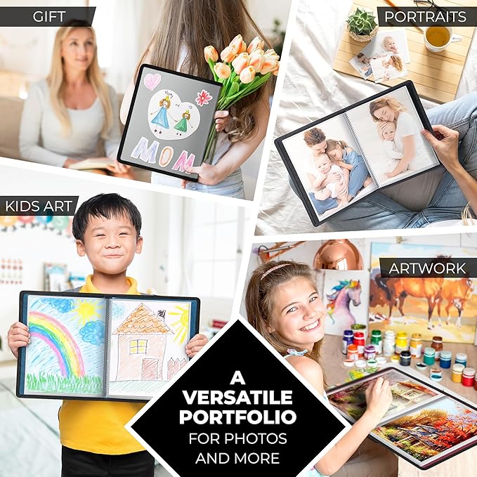 Dunwell Photo Album 8x10 (Ruby) with Black Mounting Paper, 8 x 10 Photo & Art Portfolio Presentation Book, 24 Clear Sleeves, Each Shows 48 Pages, Professional Photography Book for Pictures, Artwork