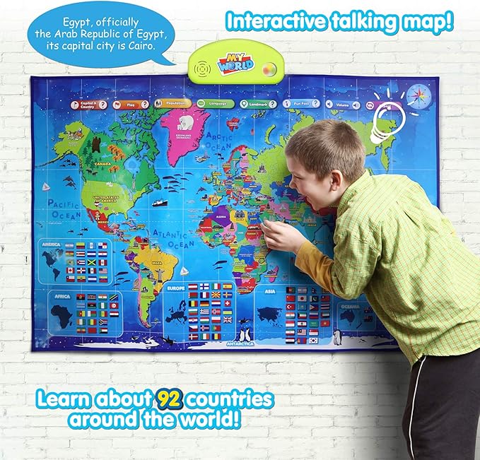 BEST LEARNING i-Poster My World Interactive Map - Educational Talking Toy for Kids of Ages 5 to 12 Years Old