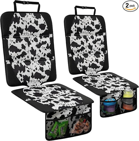 Car Seat Protector for Child Car Seat, 2 Pack Baby Car Seat Covers with Mesh Pockets & Non-Slip Backing 600D Durable Seat Protector Under Baby Car Seat for Car Back Seat (Cow Print, Large)
