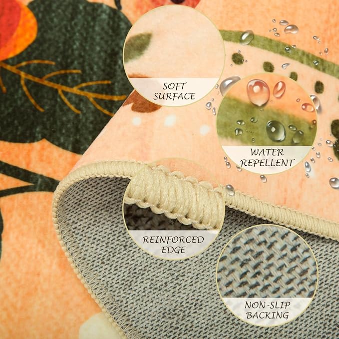 Floral 6x9 Area Rug Machine Washable Soft Print Boho Carpet Non Slip Doormat Low Pile Flower Area Rugs for Living Room Bedroom Nursery Kitchen Dining Room Indoor-Yellow/Orange