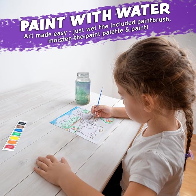 Imagination Works® Paint with Water Books for Kids, 3 Pack | Watercolor Coloring Book Set for Toddler Activities | Spillproof Kids Paint Palettes on Each Page | Travel Toys | Dinosaurs, Farm & Sea