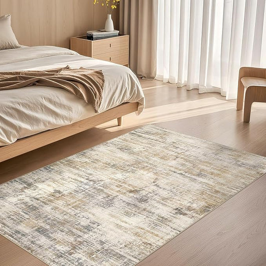 Area Rug for Living Room: 3x5 Washable Neutral Abstract Modern Soft Rugs Non Slip Indoor Floor Stain Resistant Carpet for Bedroom Dining Room Office Nursery - Golden Brown