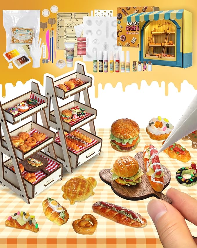 iLAND Cute Crafts for Teens Women Adults of DIY Air Dry Clay Art Mini Food, Modeling Clay Kit for Fun Date Night Craft Set Realistic 1/12 Scale Accessories for Dollhouse Kitchen Creative Crafting Gift