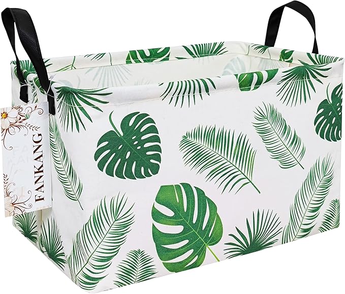 FANKANG Storage Bins, Nursery Hamper Canvas Laundry Basket Foldable with Waterproof PE Coating Large Storage Baskets for Kids Boys and Girls, Office, Bedroom, Clothes,Toys(Rec-Leaf ）