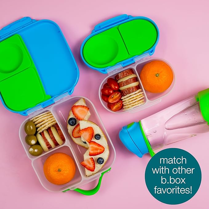 b.box Snack Box for Kids & Toddlers: 2 Compartment Snack Containers, Mini Bento Box, Lunch Box. Leak Proof, BPA free, Dishwasher safe. School Supplies. Ages 4 months+ (Flamingo Fizz, 12oz capacity)