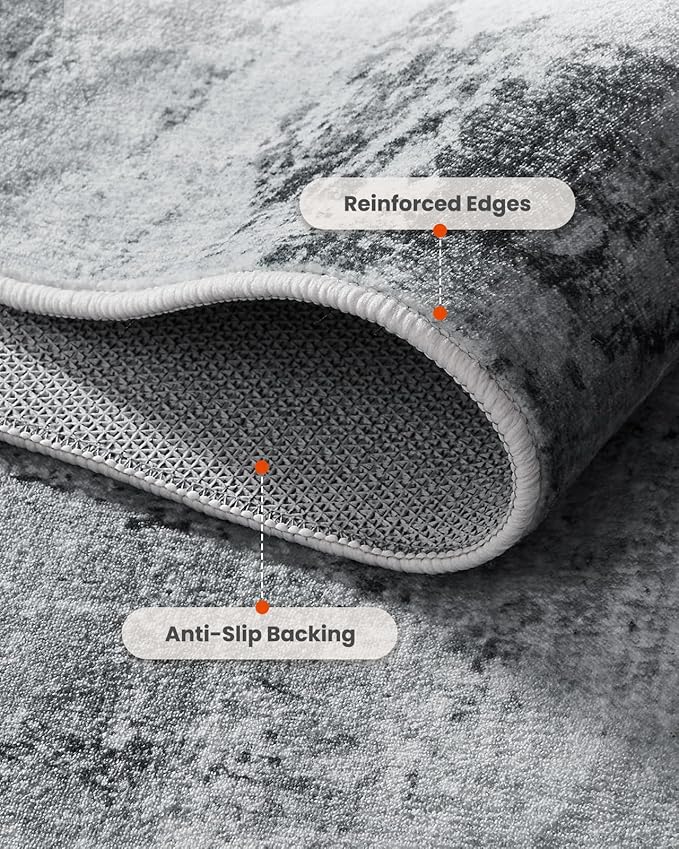 Amada 9x12 Large Area Rug, Modern Abstract Living Room Rug with Non-Slip Backing & Short Pile, Washable Rug with Abstract Pattern for Living Room, Bedroom and Dinning Room, Light Grey