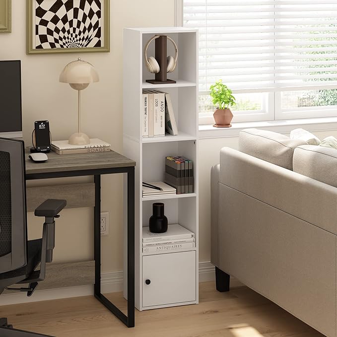 Furinno Luder Shelf Bookcase with 1 Door Storage Cabinet, White