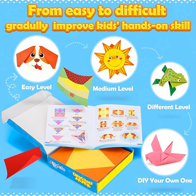 Aigybobo Origami Paper Set, 308PCS Kids Craft Paper Kit with Instructional Book for Girls Age 6,7,8,9,10,11,12, Art Projects Supplies for School Class Craft Lessons- Christmas Gifts for Boys&Girls