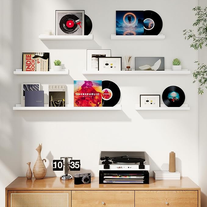 Axeman Picture Ledge Shelf, Floating Shelves for Wall Decor Storage Set of 6, 24 inch Floating Wall Mounted Shelves, Wall Shelves with Lip for Living Room, Bedroom, Nursery, Bathroom, Kitchen, White