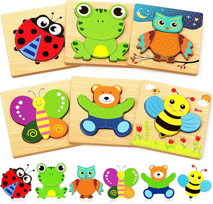Bekayshad Wooden Puzzles Toddler Toys Gifts for 1 2 3 Year Old Boys Girls, Animal Jigsaw Puzzles Montessori Toys, Learning Educational Christmas Birthday Gifts for Girls Boys Ages 1-3