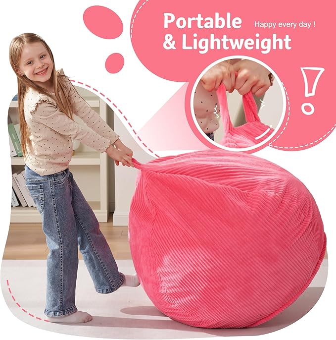 Homguava 2FT Bean Bag Chair,Teardrop Bean Bags Small Beanbag Chair with Memory Foam Filled and Ultra Soft Corduroy Cover for Living Room, Bedroom (Small,Pink)