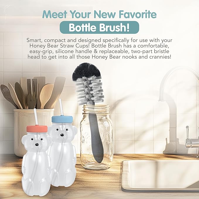 Honey Bear Straw Cup for Babies, 8oz Honey BearCup with Bottle Brush, 2-Pack Improved Lid Therapy Learning Honeybear Straw Cup for Baby Blueberry Pie & Firetruck