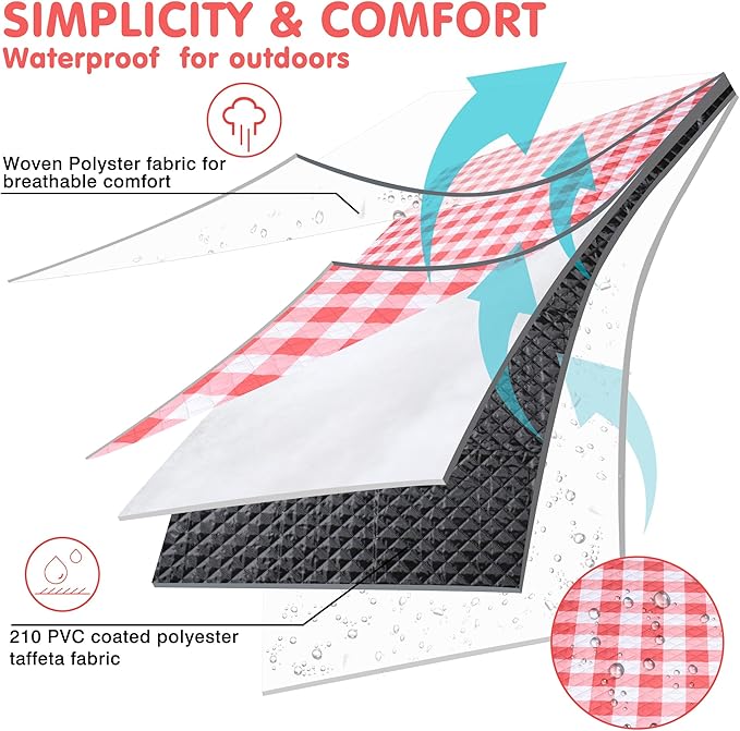 HX&OD Outdoor Picnic Blanket, Extra Large, 80''x60'' Waterproof Foldable Blankets Gingham Picnic Mat for Beach, Camping Grass Lawn Park Accessories Cute Couple Ideas Wedding (Red, 80”x60”)
