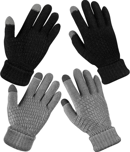 Geyoga 2 Pairs Women's Winter Touch Screen Gloves Soft Warm Fleece Lined Knit Elastic Cuff Winter Texting Gloves