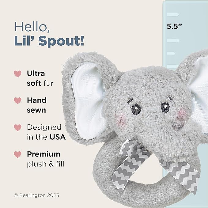 Bearington Collection Baby Lil' Spout, 5.5 in Gray Elephant Plush Stuffed Animal - Baby Elephant Stuff - Newborn Toys
