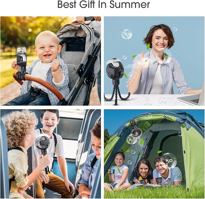 Ausic Stroller Fan with Mist, 100ml Misting Portable Fan for Stroller, Baby Fans with Detachable Tripod, Baby Essentials, Clip on Fans for Crib, Treadmill, Car Seat, Outdoor